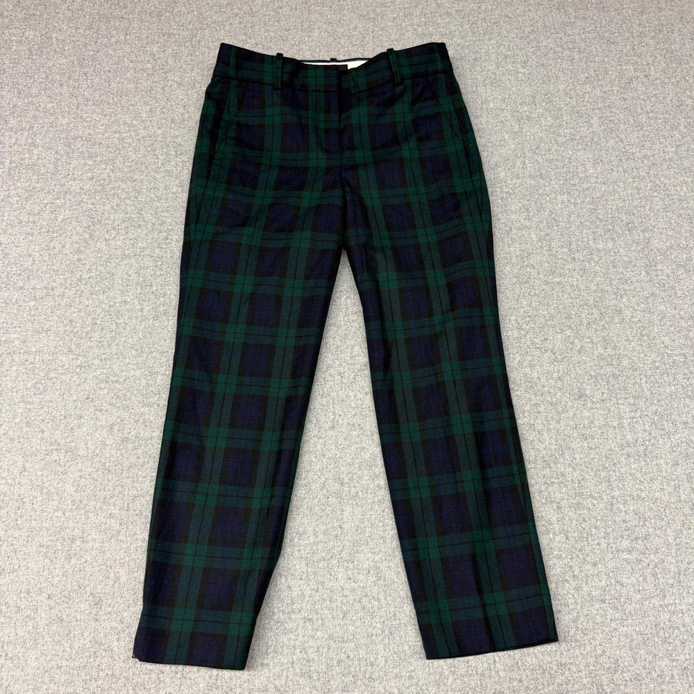 J.Crew Cameron Slim Crop Pant Size 4 Green Navy Black Watch Tartan Plaid Pant